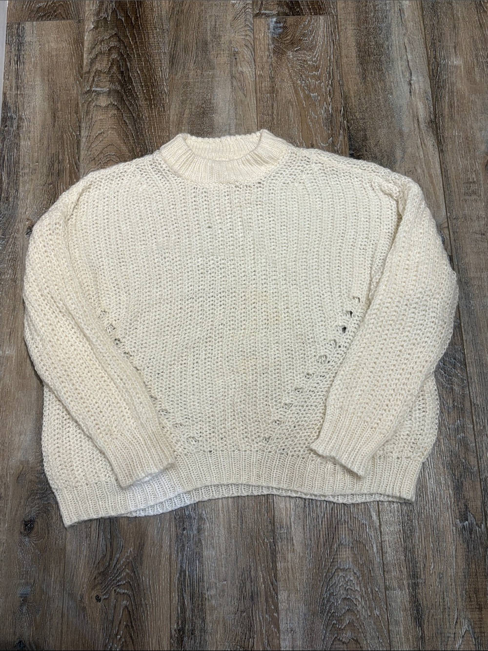 American Eagle Outfitters Cream Cable-Knit Crewneck Sweater